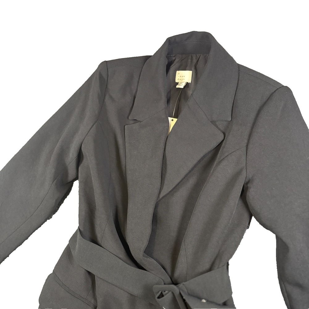 A New Day Women's XS Black belted Wrap Coat Long Shawl Collar Tie Waist Winter